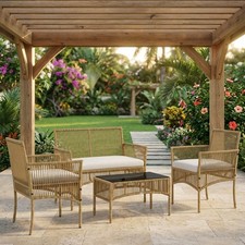 Salotto da Giardino Divano 2 Posti 2 Poltrone Tavolino Legno Naturale VivaGarden