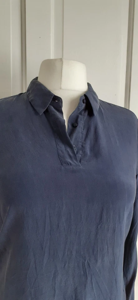 Hugo Boss 100% Silk Ladies Navy Blue Long Sleeve Tunic Blouse Top Size UK 8 - Image 2 of 4