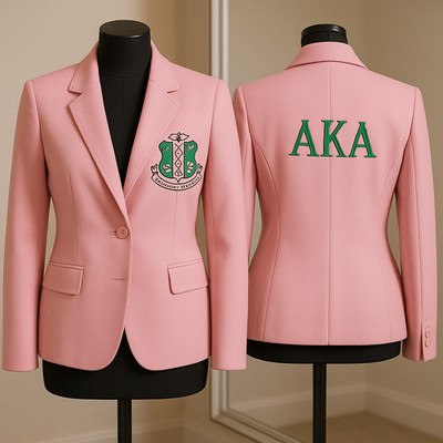 AKA Sorority Women s Pink Blazer  Front & Back Design Bulk Order Also Available