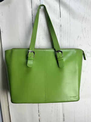 Jack Georges Avocado Green Italian Leather Oversized Zip Top Laptop Bag