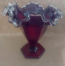 Elegant,Vintage Fenton Ruby Red Silver Crest, Ruffled Edged Vase (2 Available )