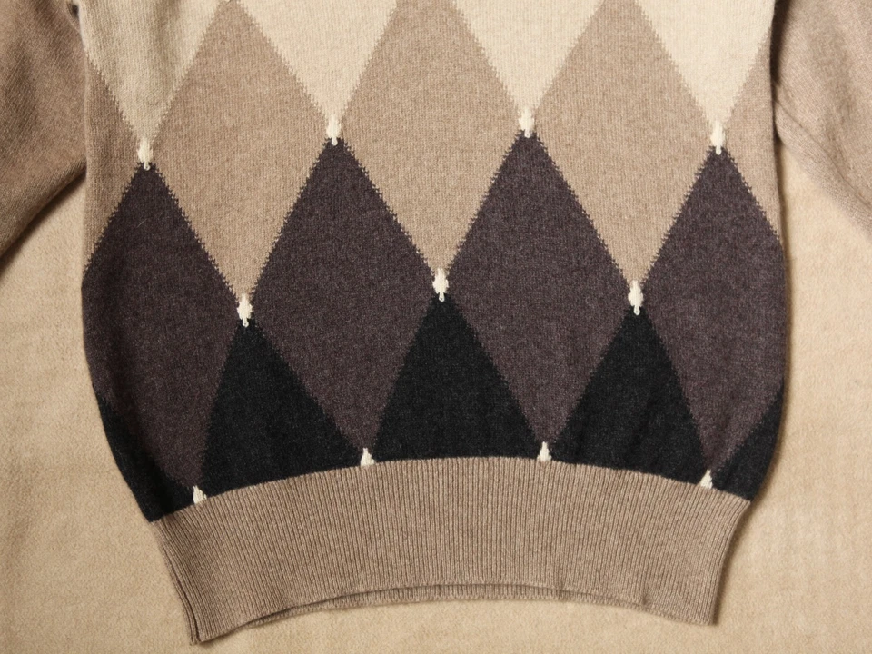 Vintage Ballantyne Cashmere Argyle Sweater Scotland Heavy Gauge Beige M - Bild 3 von 4