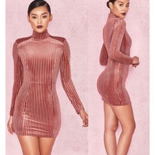 House of CB Casadei Mini Dress Womens Small Antique Rose Velvet Long Sleeve