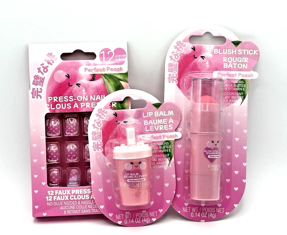 Perfect Peach Boba Lip Balm, Blush Stick & Press On Nails 3 pcs TikTok Viral NIB - Image 3 of 4