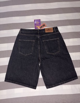 Corteiz Alcatraz Baggy Denim Shorts In Washed Black Size 34 Brand