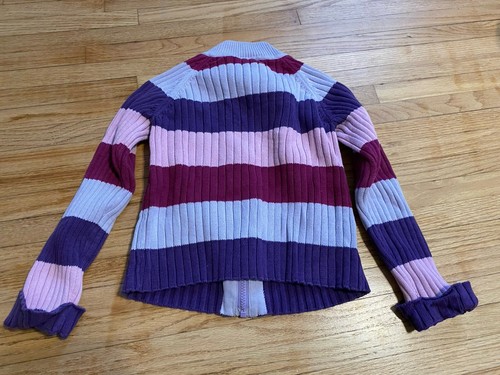Gymboree Girl 8 Purple Striped Sweater Zip Up Butterfly Zipper - Picture 5 of 5