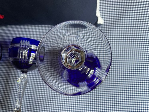 4 SET ULTRA RARE RALPH LAUREN GLEN PLAID COBALT BLUE CRYSTAL WINE GOBLET GLASSES - Picture 21 of 24