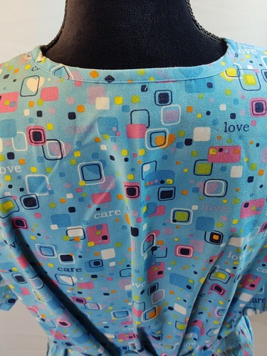 SB Scrubs Women's L Medical Scrub Top Two Pockets Blue Love Care Design Tie Up - Picture 8 of 8
