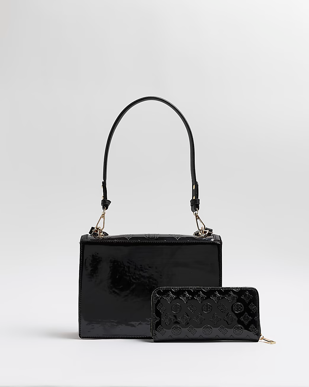 River Island BLACK EMBOSSED DOGTOOTH CROSS BODY shoulder BAG & purse