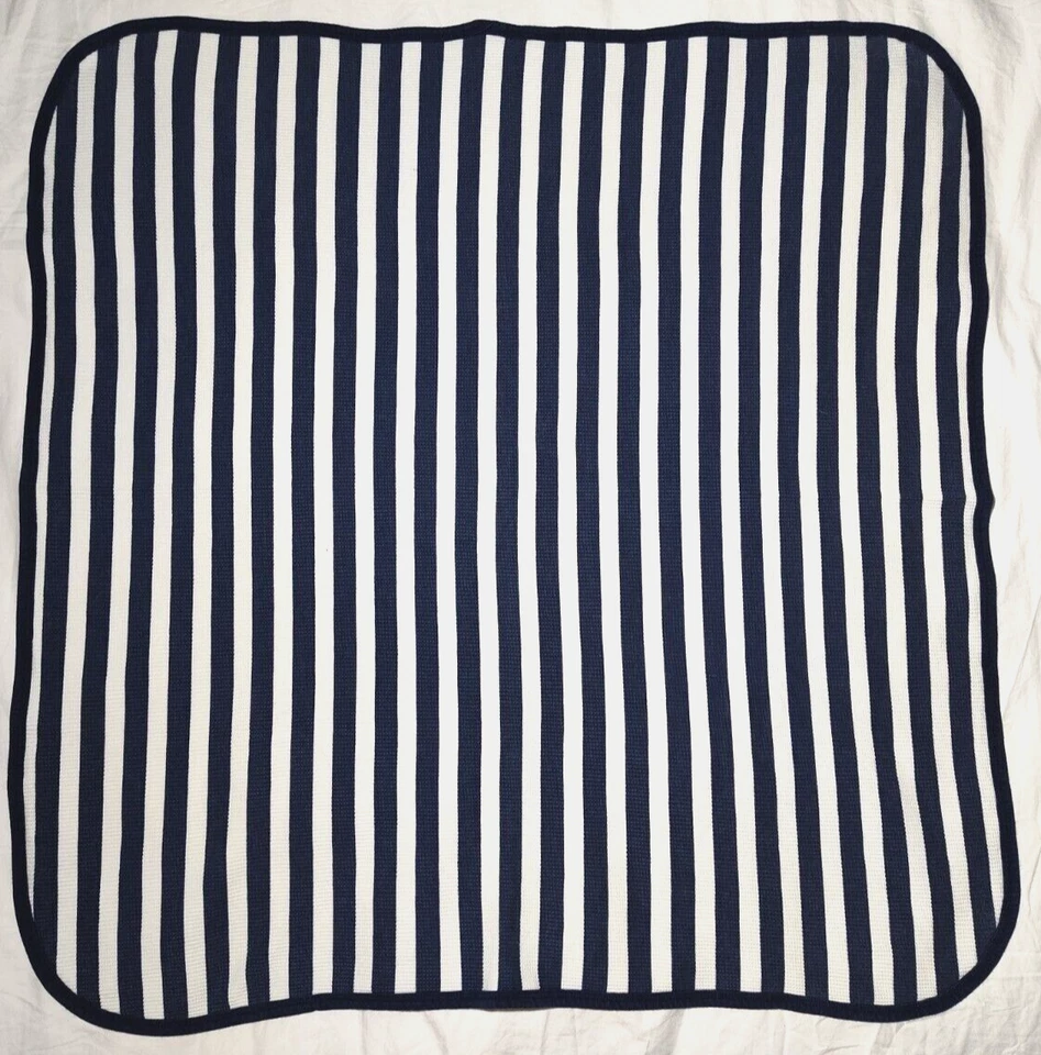 Gerber Navy Blue White Stripe Thermal Baby Blanket Lovey Unisex 26x28 Security - Image 3 of 3