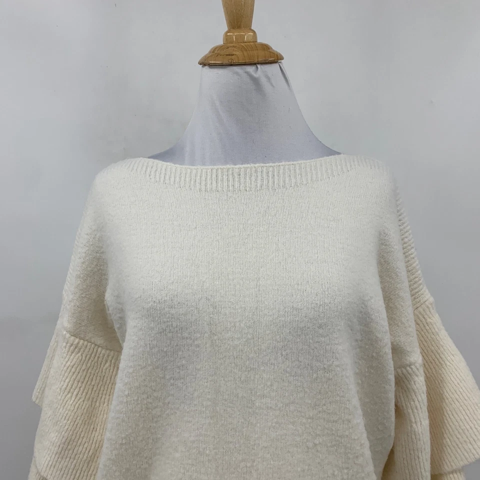 Suéter Skies Are Azul Mujer XS Extra Pequeño Beige Doble Campana Mangas Cuadrado Foto 3 de 4