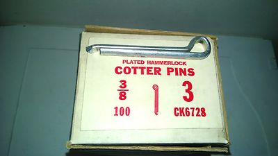 COTTER PINS 3'' X 3/8'' HAMMERLOCK STYLE BOX OF 100 USA MADE NEW OLD STOCK