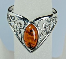 Sale Genuine Baltic Honey Amber Chevron Ring in 925 Sterling Silver Size 7