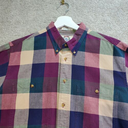Vintage Sears Roebuck Shirt Mens Large Long Blue Red Multi Plaid Cotton Western - Picture 3 of 13