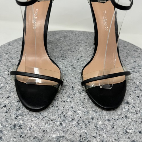 Tony Bianco Heels Womens 8.5 Black Leather Clear Straps Stilettos Houston Shoes - Picture 5 of 22