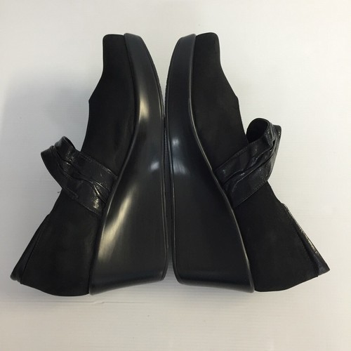 NAOT SIZE 40 WOMENS BLACK LEATHER PLATFORM WEDGE HEEL ADJUSTABLE STRAP CLOSED - Picture 8 of 14
