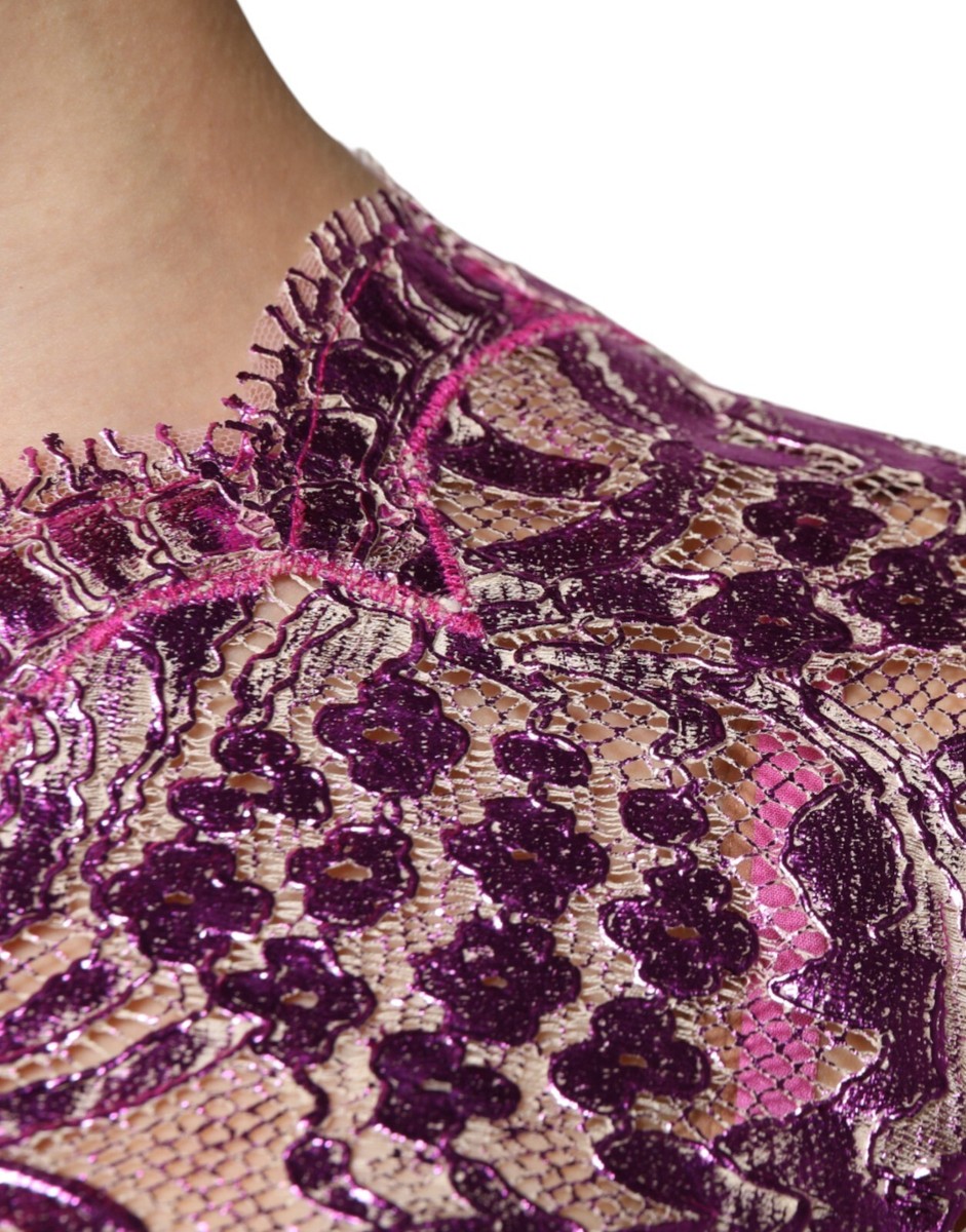 DOLCE & GABBANA Dress Metallic Fuchsia Floral Sheath Mini