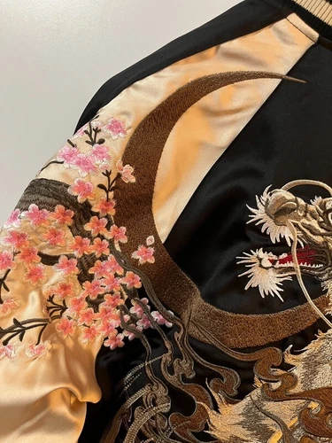 Herren Sukajan Wende Souvenir Jacke japanisches Muster Stickerei Kirin Sakura - Bild 9 von 47