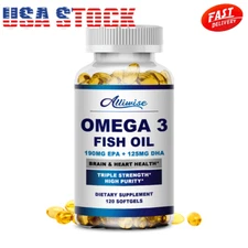 120pcs Omega 3 Fish Oil Capsules,With 190Mg EPA&125Mg DHA, Brain Health