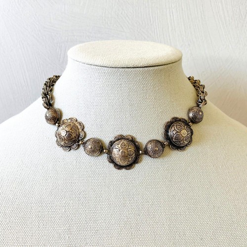 Vintage Victorian Revival Engraved Domes Silver Plated Necklace and Bracelet Set - Picture 2 of 7