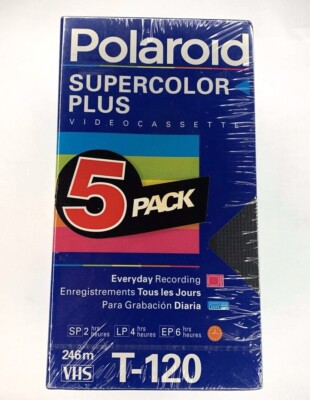 Polaroid Supercolor Plus Videocassette T-120 VHS Blank Video Tape 5 Pack