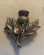 scottish thistle brooch with pink crystal vintage