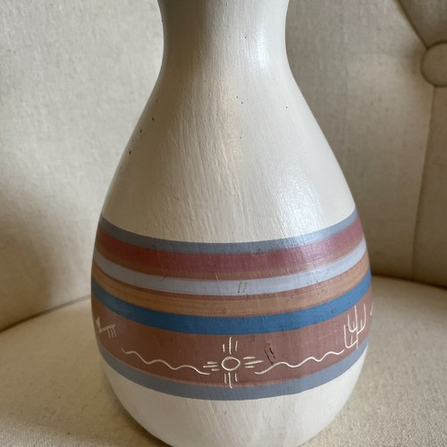 Handmade Painted Pottery Vase Aztec Southwest Tribal Initials Numbered HTF Rare - Picture 7 of 10