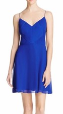 AIDAN ~ Blue Chiffon V-Neck Textured Bodice Fit & Flare Party Dress 8 NEW $175