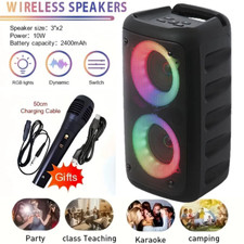Portable Bluetooth Speaker Sub 2-Woofer Heavy Bass Sound System Party Mic New