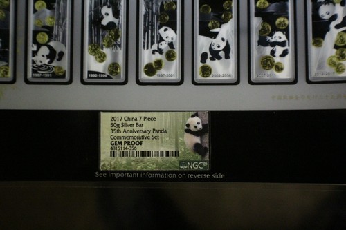 2017 China 7 Piece 50 G Silver Bar 35th Anniversary Panda Commemorative Set NGC - Picture 6 of 8