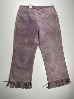 Conbipel Wildleder Leder Fransenhosen Damen L Lila Flieder Western Boho Vintage