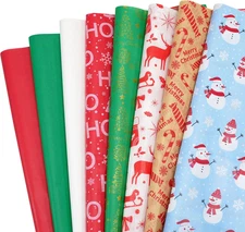 80 Sheets Christmas Tissue Paper 20" x 20" Red Green White, 8 Designs