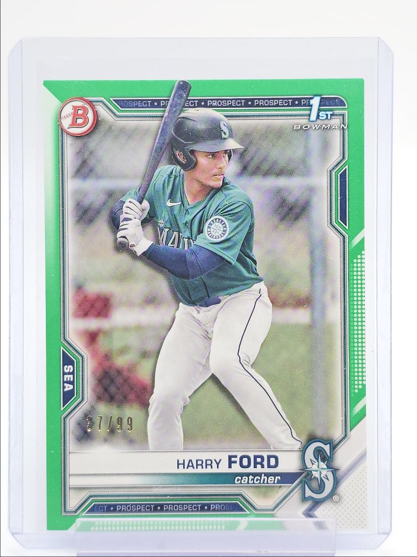 HARRY FORD 2021 BOWMAN DRAFT 1ST GREEN BORDER MARINERS /99 Q4920
