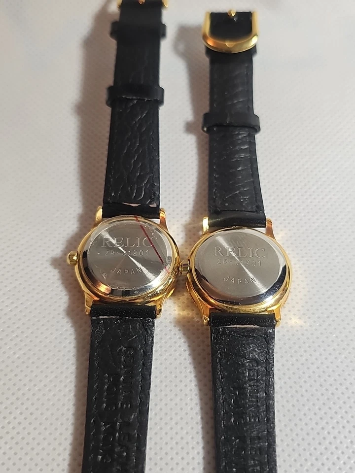 Vtg 2ea Relic Watch Women 23mm Gold Tone Rivoli Mosaic Leather Needs Battery - Image 4 of 4