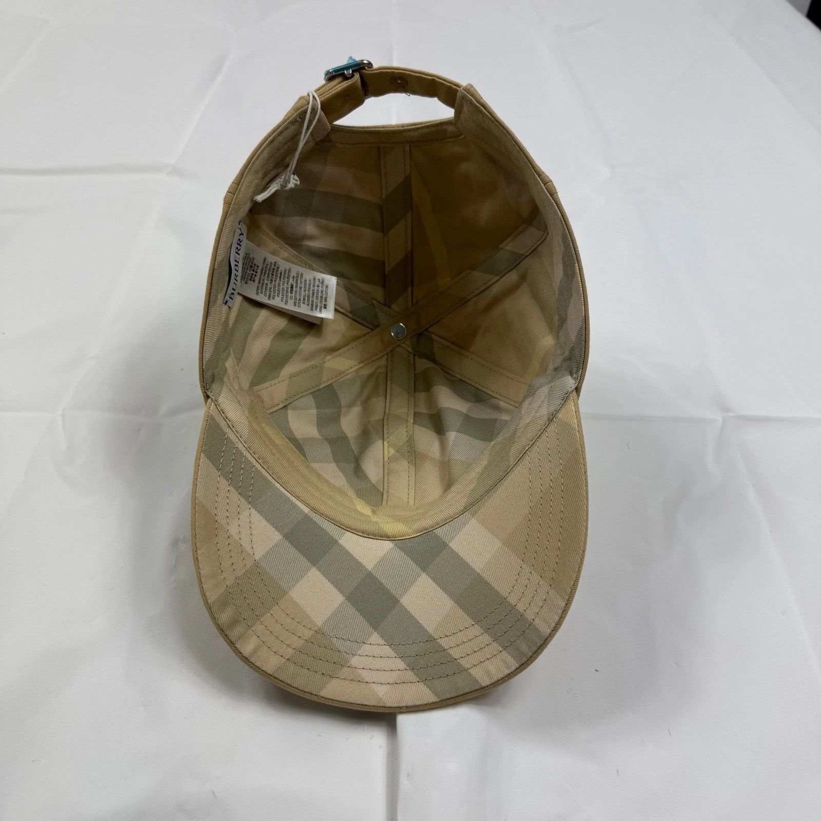 Burberry Honey Tan Embroidered EKD Logo Vintage Check Lined Baseball Cap Hat