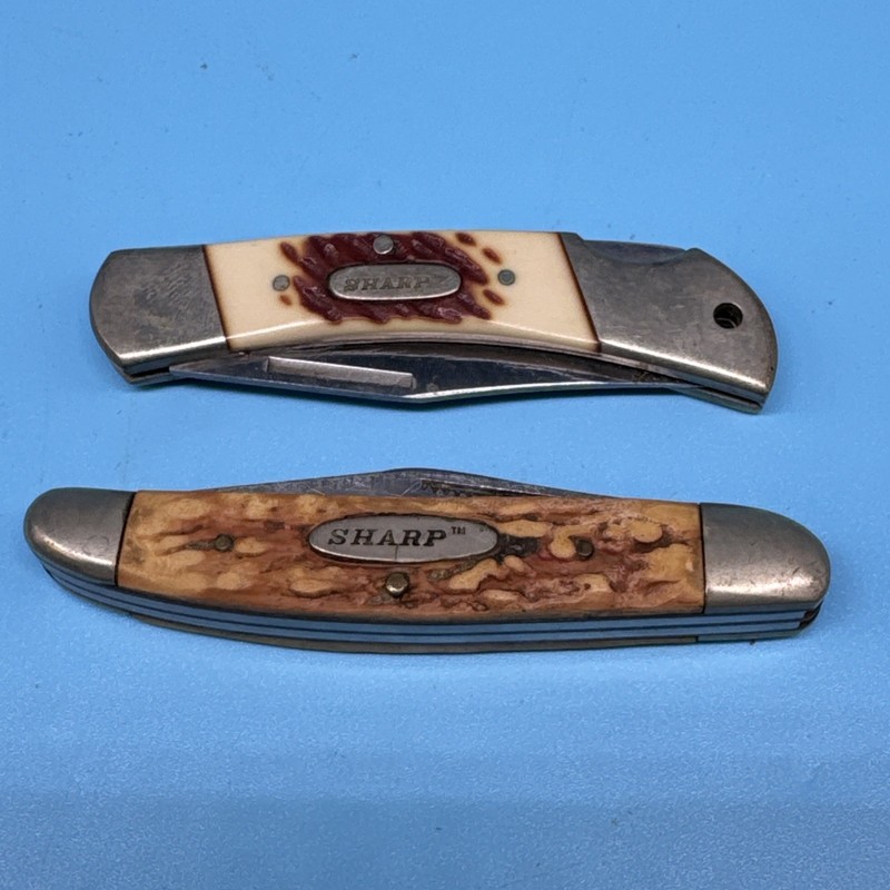 2X Vintage Sharp Stag Handle Folding Pocket Knife
