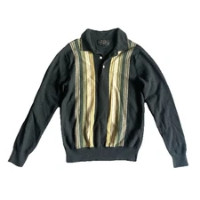 Beams Plus From Japan Wool Sweater Medium Green Stripes Collar Buttons