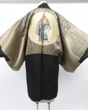 Japanese Vintage Haori Black Jacket Silk Men's Donpa 5 Crests Japan eb-1688