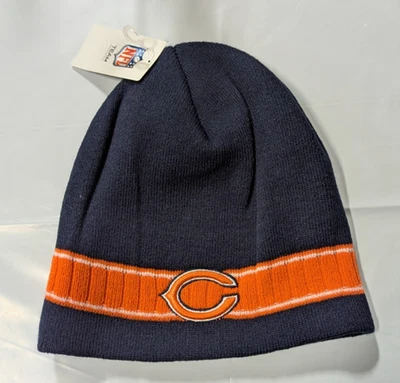 REEBOK Chicago Bears Knit Beanie Winter Hat Toque Skull Cap New - Blue Orange Stripe
