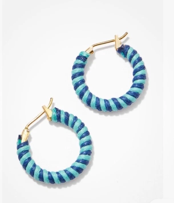 Stella & Dot Double Take 绿松石环状耳环全新原装盒。 — 第 2/4 张图片