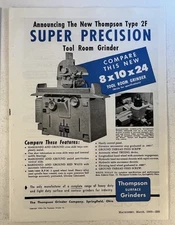 1950 Thompson Super Precision Grinder Ad 8.5x11 ~ Tool Room Equipment