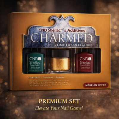 CND Charmed : Shellac Serene Green, Scarlet Letter & Additives Gilded Gleam