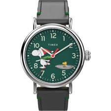New Timex Men's Watch Peanuts Snoopy Ice Skating Green Dial TW2V60200