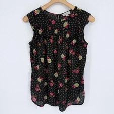 LOFT Outlet Sleeveless Floral Tank Top Blouse Small Black Red Workwear Office