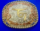 Ranch Tribal Art Pattern?  Blue Rhinestone Trophy Style Belt Buckle by Solecom