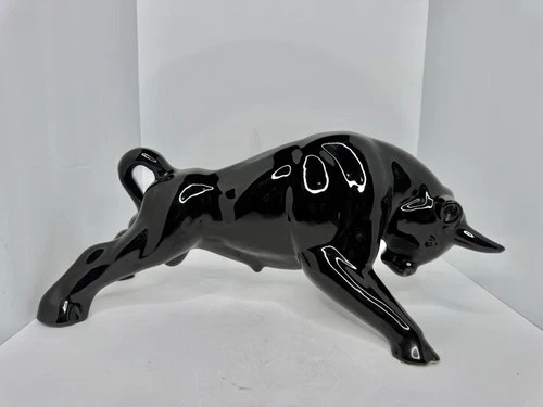 Vintage MCM Royal Haeger Black Glazed Charging Bull Sculpture Ceramic Pottery