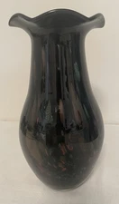 Art Glass Vase 13” Tall Black With Multicolor Glittery Encased