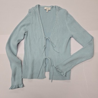 AND OTHER STORIES Paris Atelier Ribbed Tie Front Cardigan Sweater Blue Size L