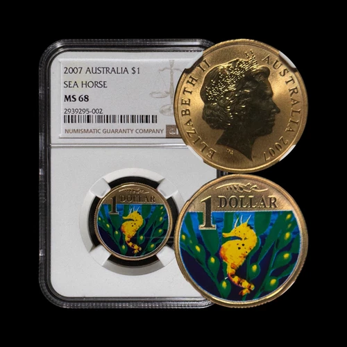 AUSTRALIA. 2007, 1 Dollar - NGC MS68 - Top Pop 🥇 Bigbelly Seahorse