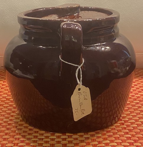 Vintage Brown Glaze Stoneware Crock Bean Pot With Handles and Lid Pottery USA - Picture 2 of 12